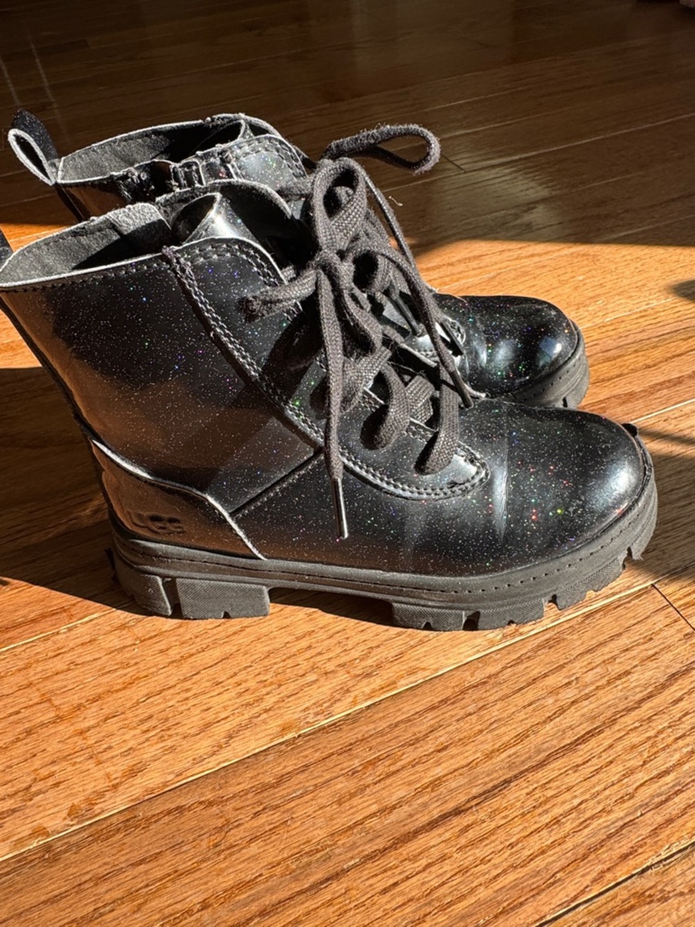 UGG Kids Black Glitter Lace-Up Combat Boots